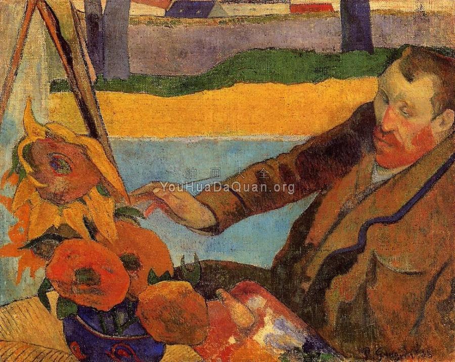 Portrait of Vincent van Gogh Painting Sunflowers - 保罗·高更